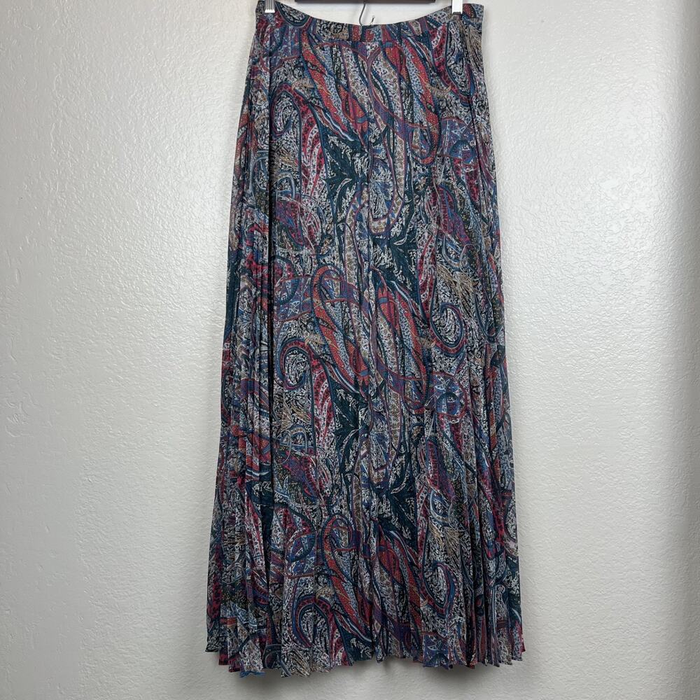 Ted Baker Maxi Skirt Womens‎ 3 Paisley Metallic Pleated Accordion Boho Preppy